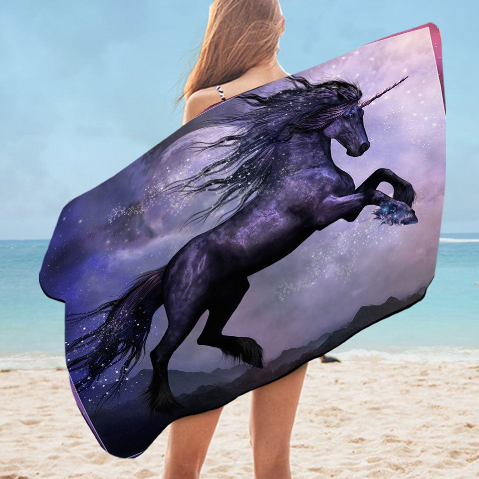 Unicorn Pool Towels Art the Magical Dance of the Black Unicorn