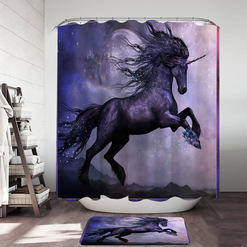 Unicorn Shower Curtain Art the Magical Dance of the Black Unicorn