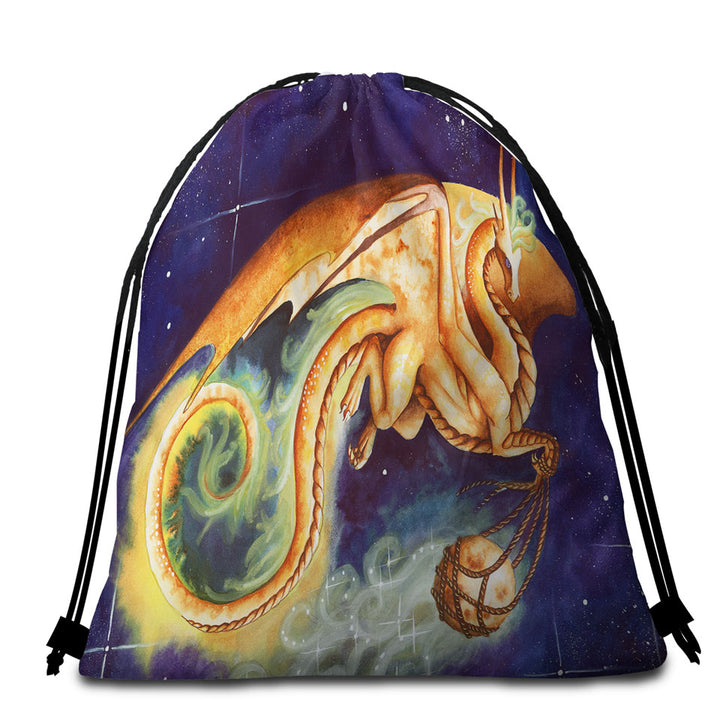 Unique Beach Towel Bags Fantasy Art Carry the Moon Dragon