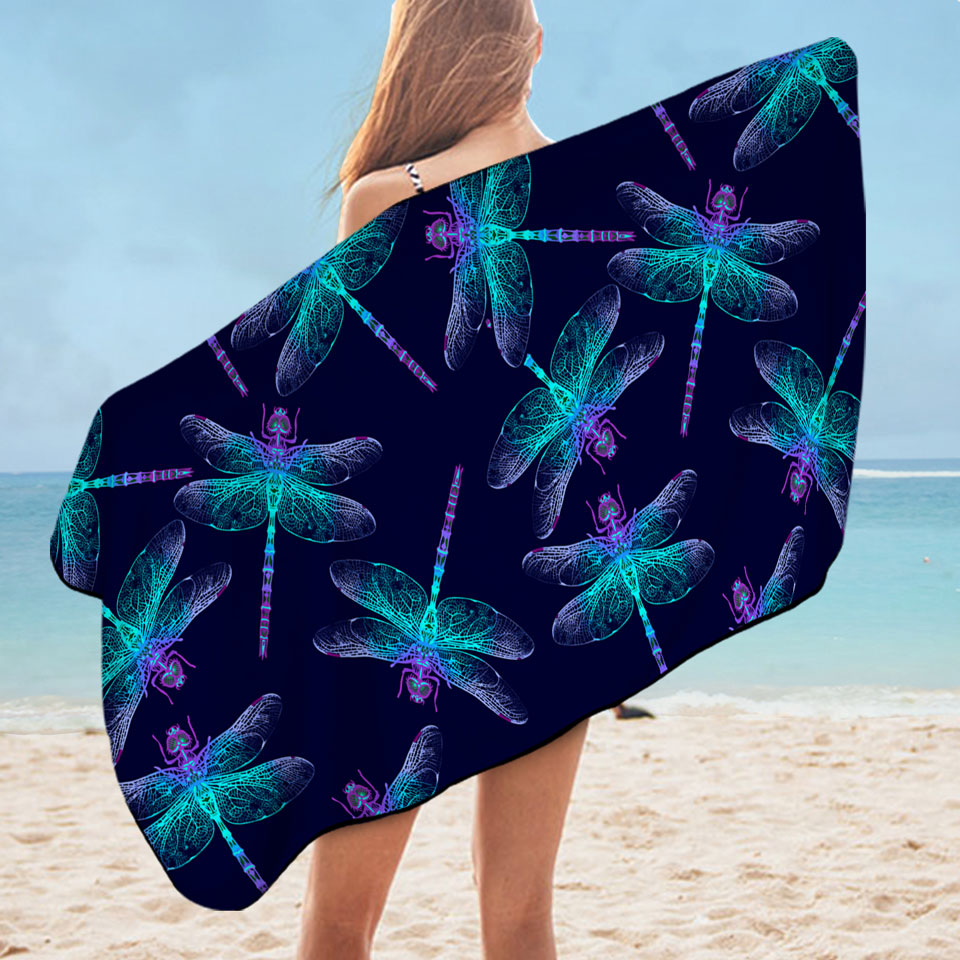 Unique Beach Towels Glowing Purplish Dragonflies