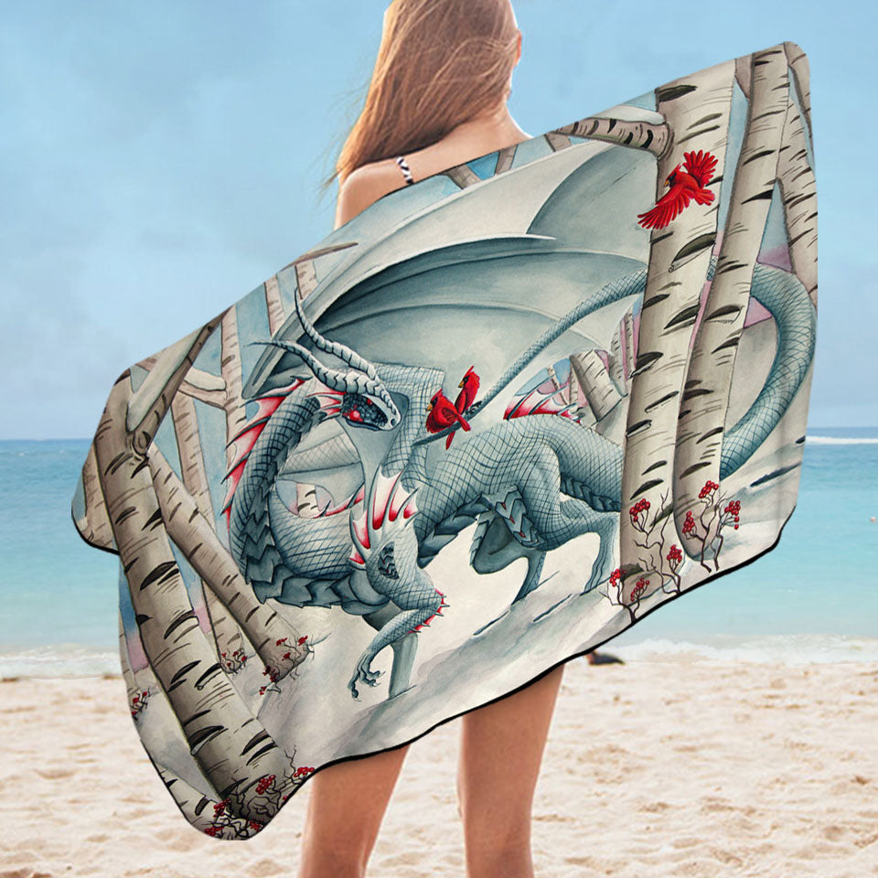 Unique Beach Towels Lady of the Forest Fantasy Art Dragon Painting