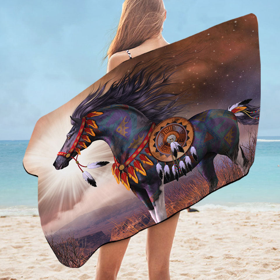 Unique Beach Towels Wind Walker Attractive Native American Horse