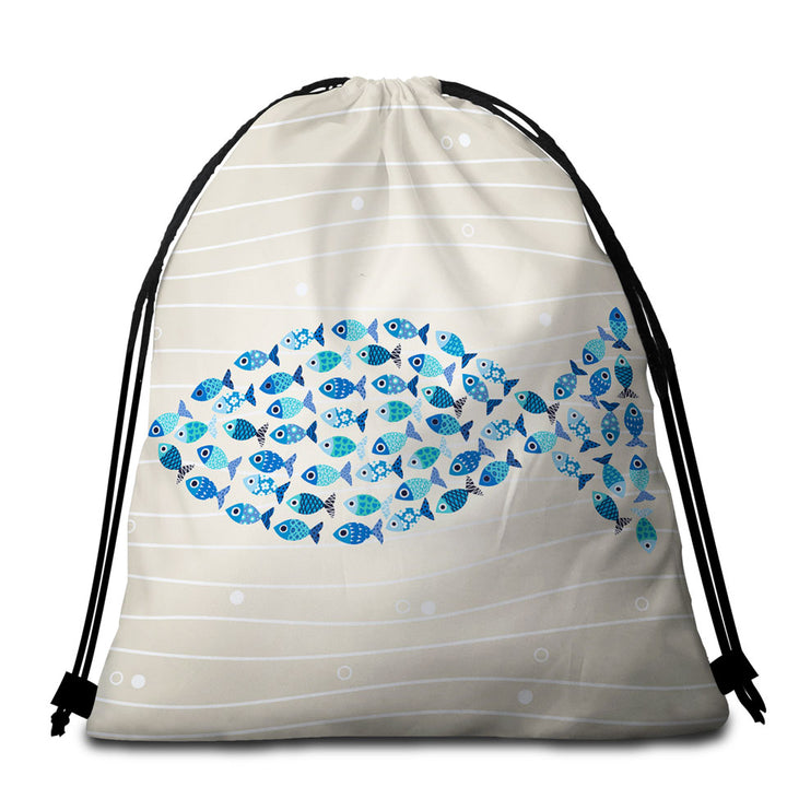 Unique Beach Towels and Bags Set Blue Turquoise Fish of Fish