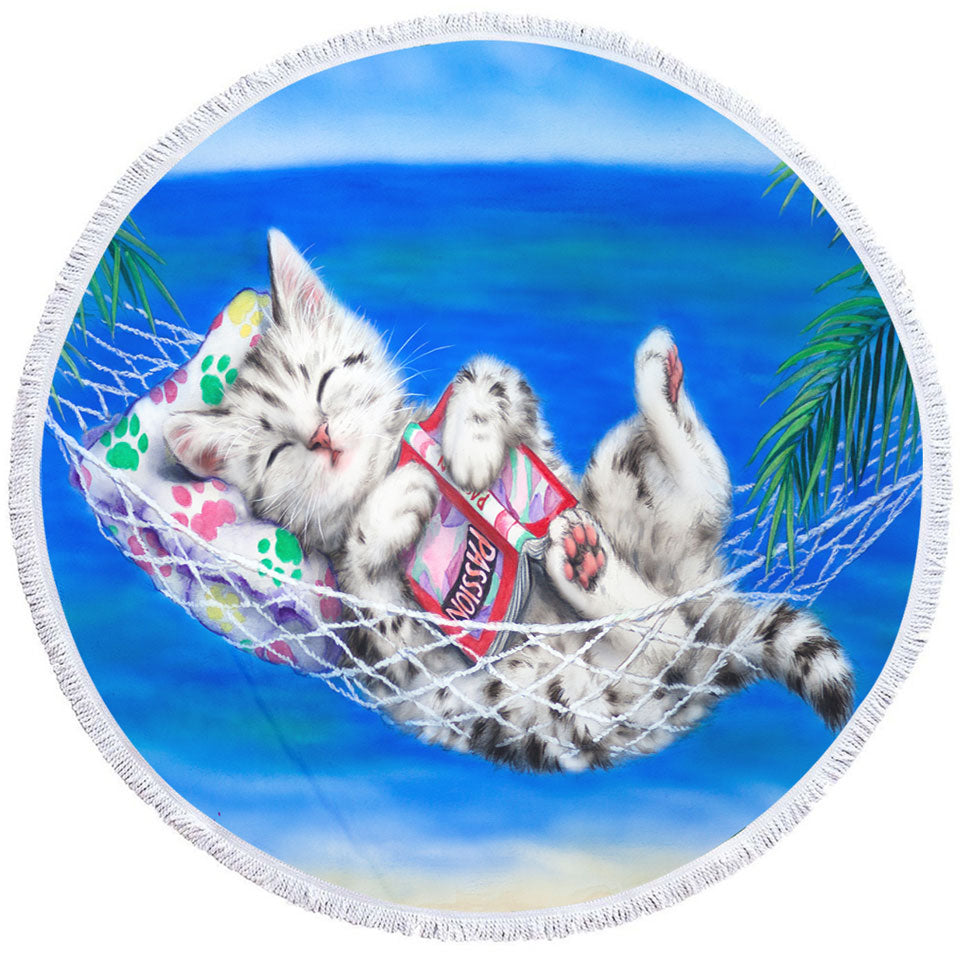 Unique Beach Towels for Kids with Funny Cats Designs Beach Hammock Grey Kitten