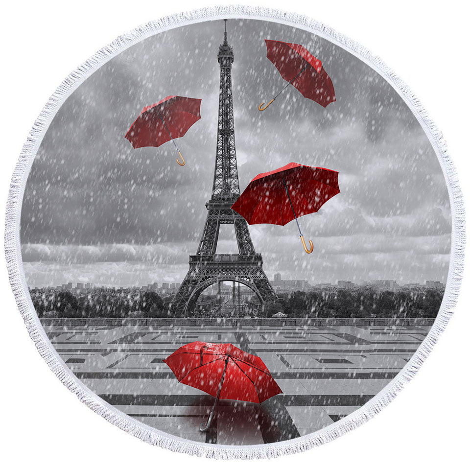 Unique Beach Towels of Artistic Photo Eiffel Tower VS Red Umbrellas