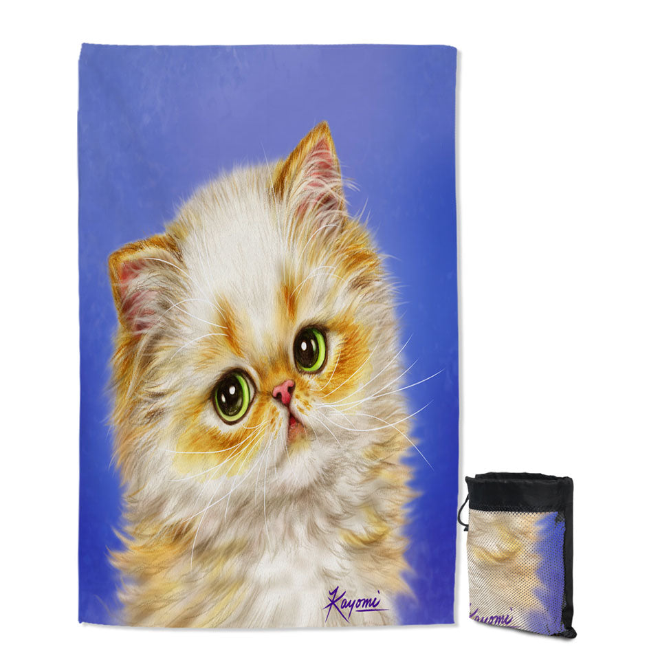 Unique Beach Towels with Adorable Ginger Kitten over Purple
