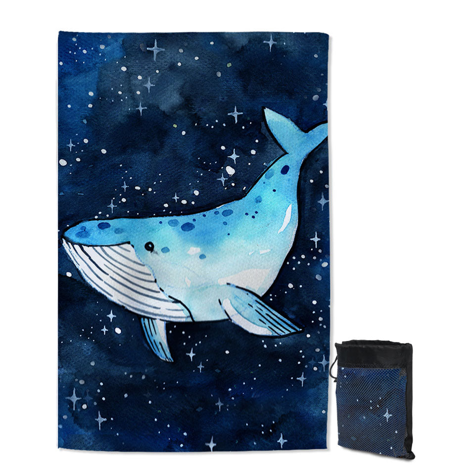 Unique Beach Towels with Art Blue Whale over the Night Skies