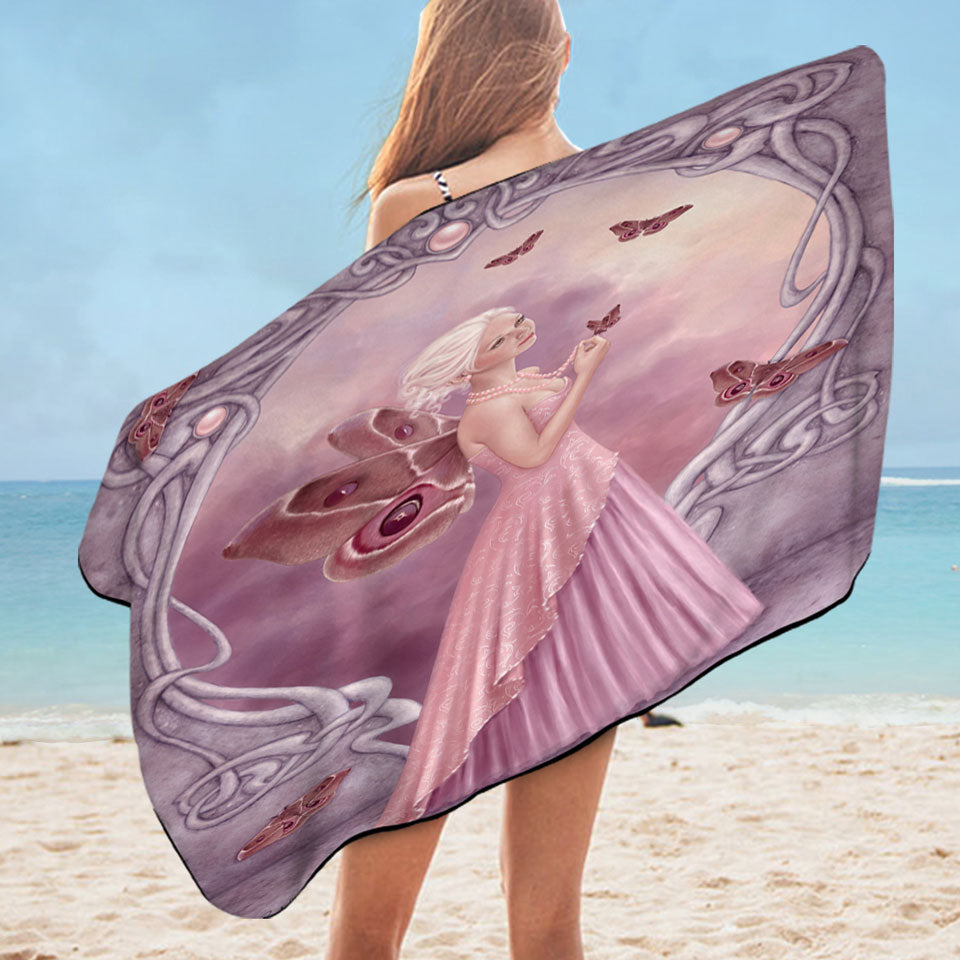 Unique Beach Towels with Butterflies and Pink Pearl Butterfly Girl