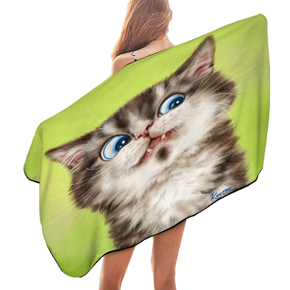 Unique Beach Towels with Cats Cute and Funny Faces the Flinching Kitten