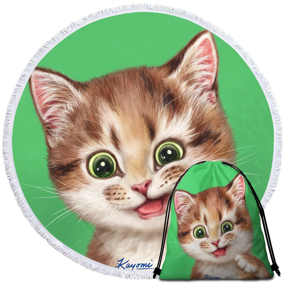 Unique Beach Towels with Childrens Print Cute Kitten Playful Cat