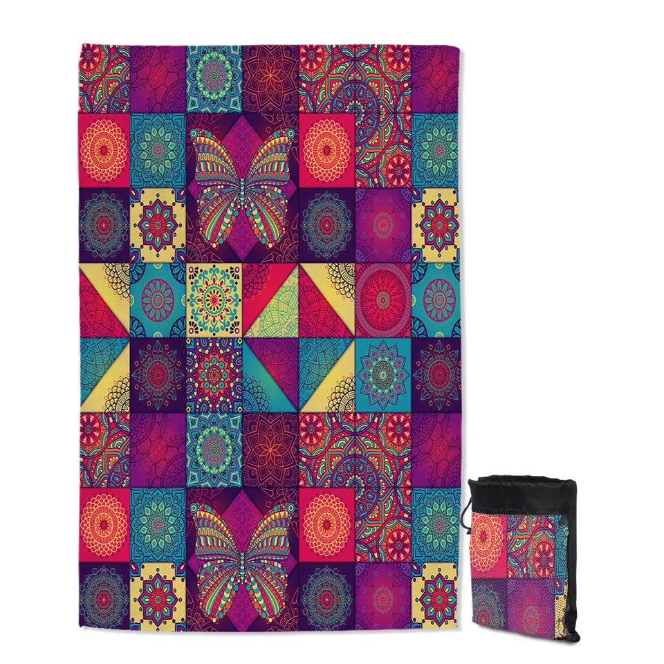 Unique Beach Towels with Colorful Oriental Moroccan Mandala Tiles