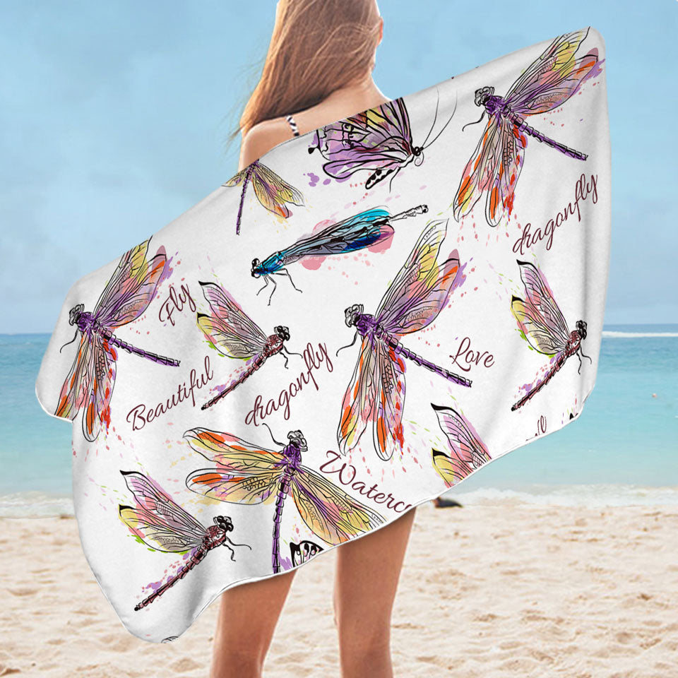 Unique Beach Towels with Drawing of Butterflies and Dragonflies