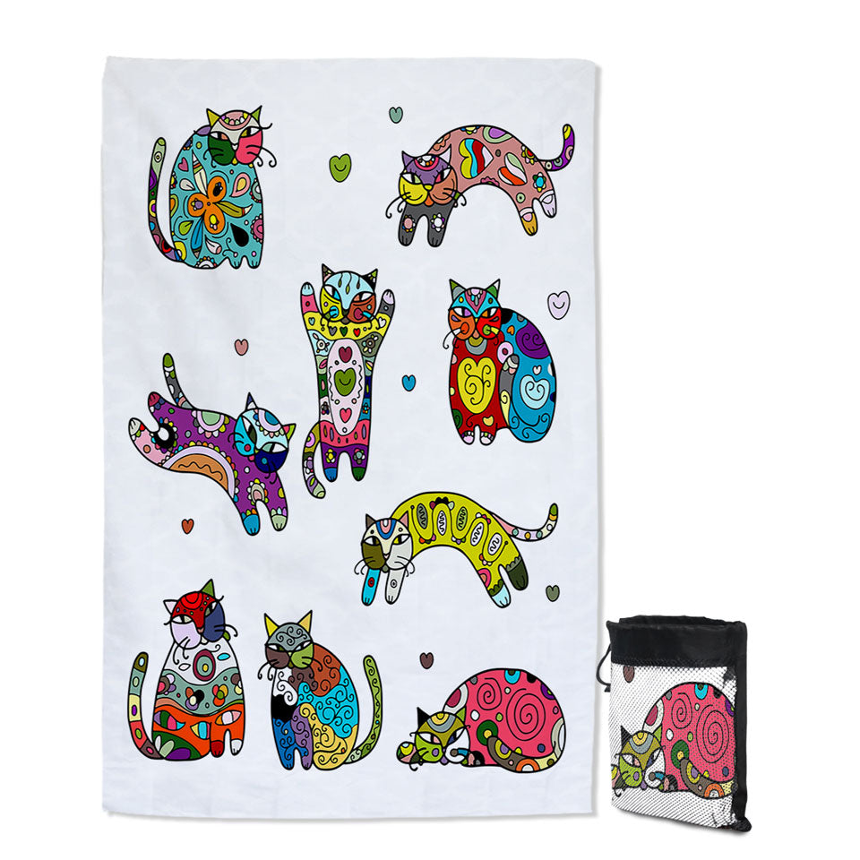 Unique Beach Towels with Multi Colored Oriental Patterns Cats