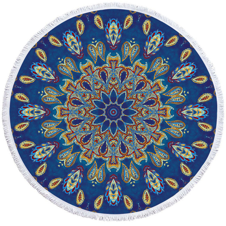 Unique Beach Towels with Red Yellow Blue Oriental Paisley Mandala