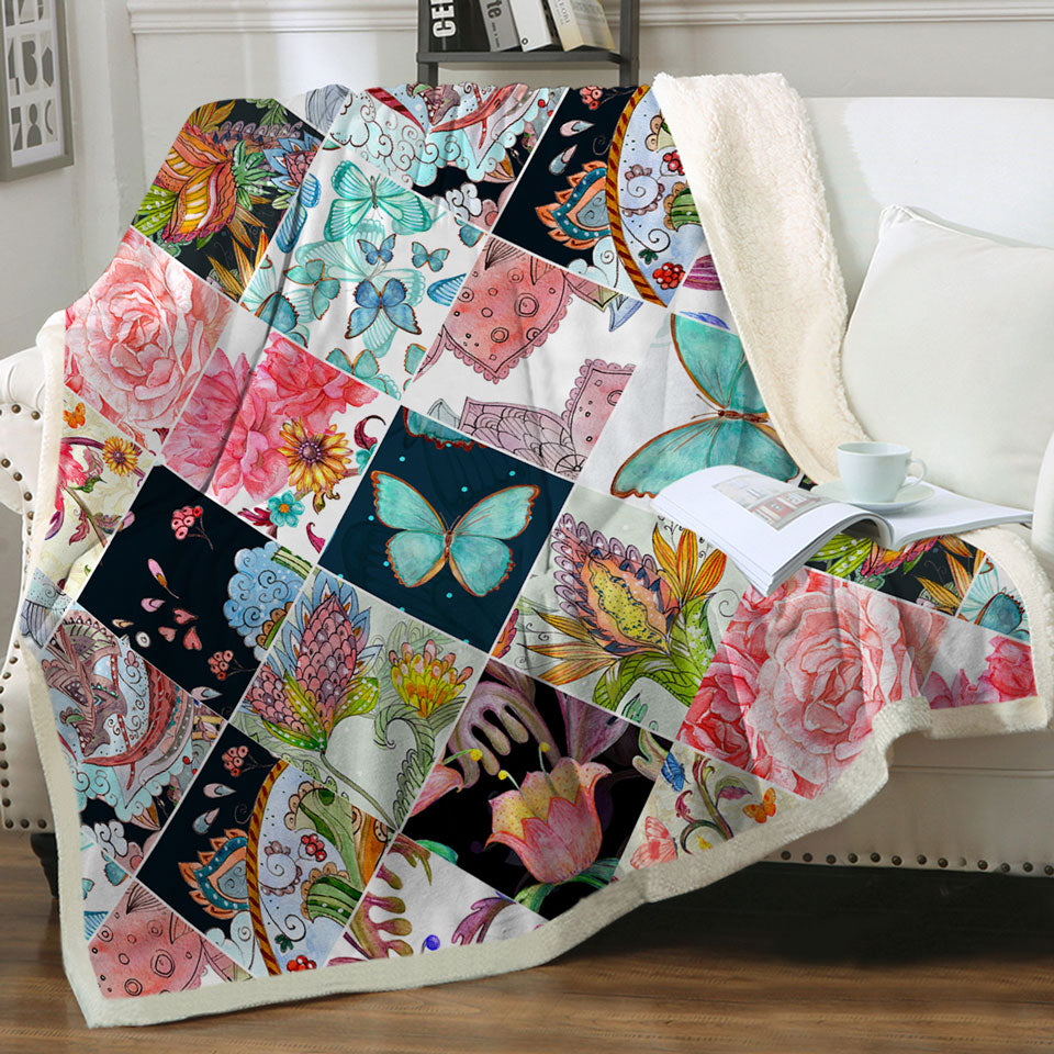 Unique Blankets Rhombuses of Flowers and Butterflies