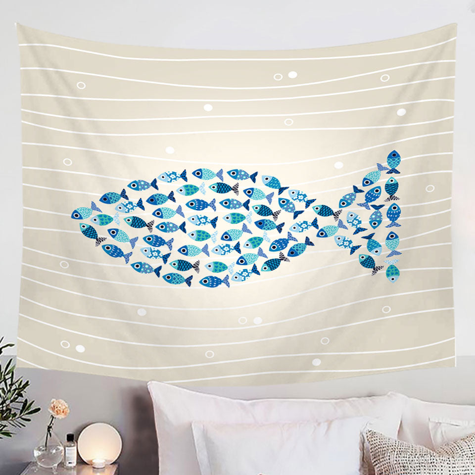 Unique Blue Turquoise Fish of Fish Tapestry