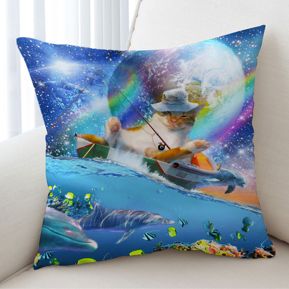 Unique Cushion Covers Cool Cute and Funny Space Cat Ocean Fishing