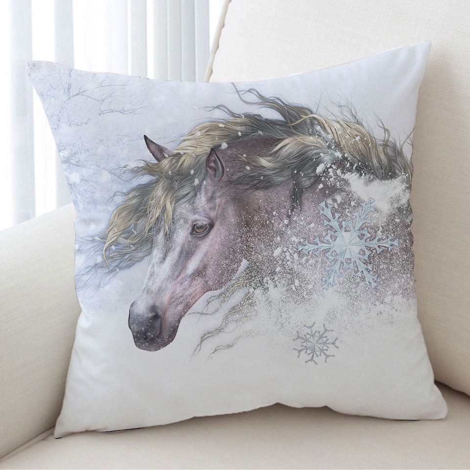 Unique Cushion Covers Winter Snow and Bright Hair White Horse