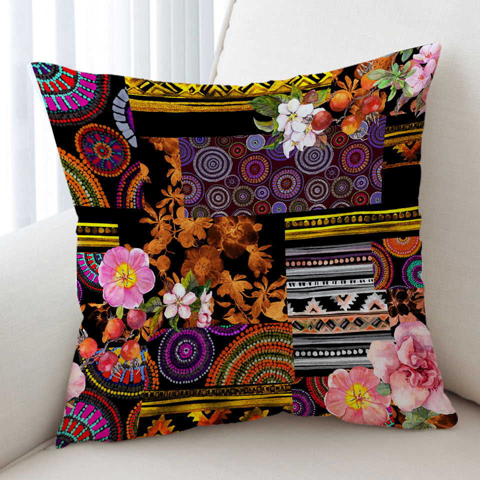 Unique Cushion Covers with Mandalas and Flowers Dark Messy Design