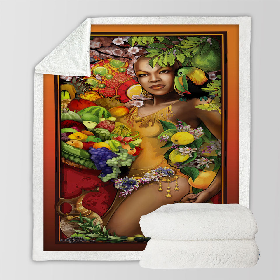 products/Unique-Decorative-Blankets-Stunning-Black-Woman-Goddess-of-Fruit