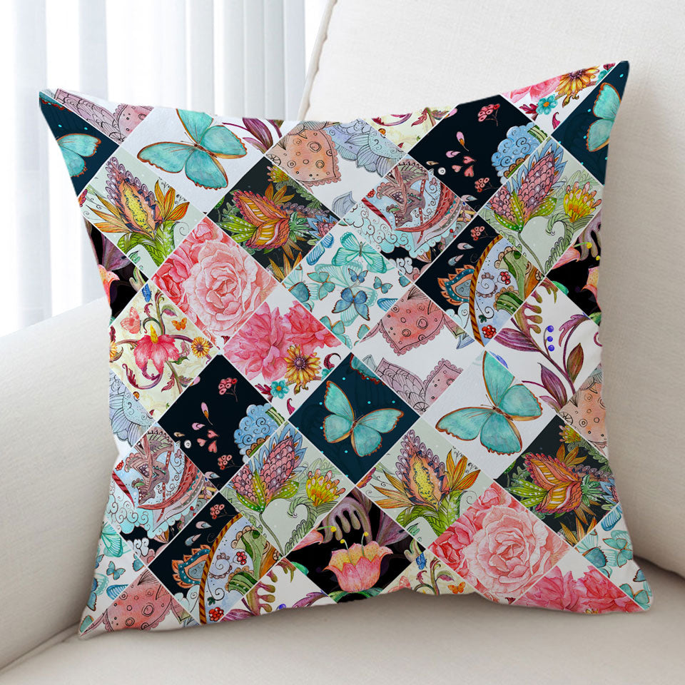 Unique Decorative Cushions Rhombuses of Flowers and Butterflies