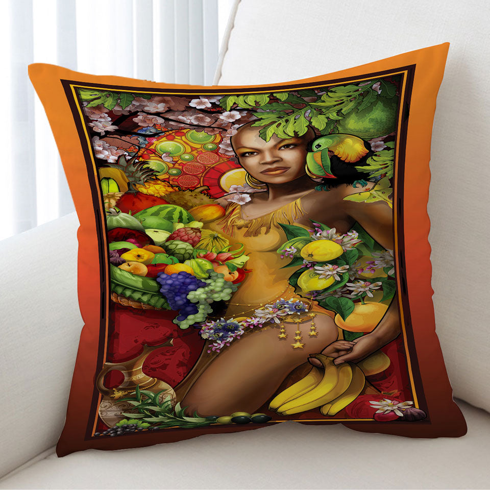 Unique Decorative Pillows Stunning Black Woman Goddess of Fruit