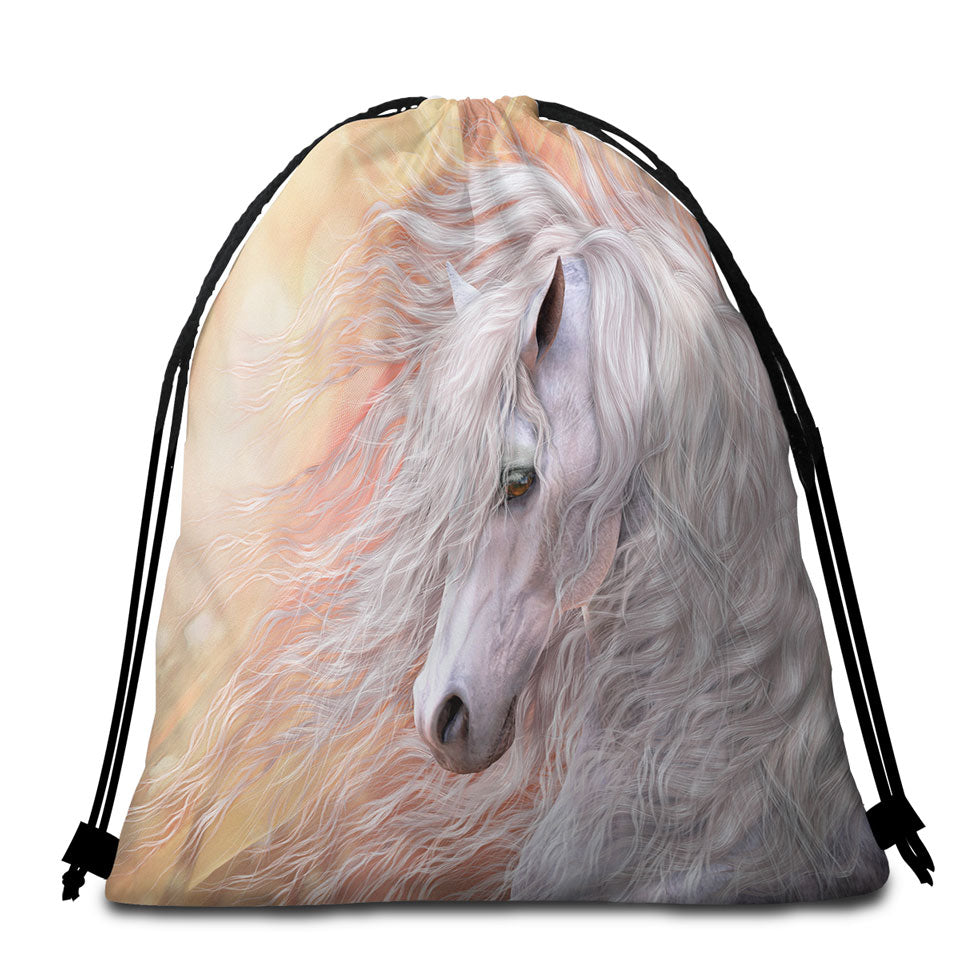 Unique Elegant Beach Towel Bags Primavera Gorgeous White Horse