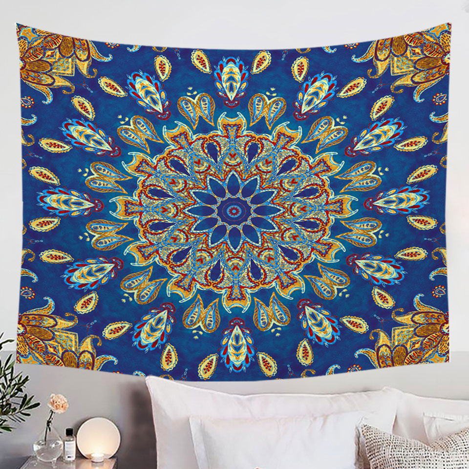 Unique Fabric Wall Decor of Red Yellow Blue Oriental Paisley Mandala Tapestry