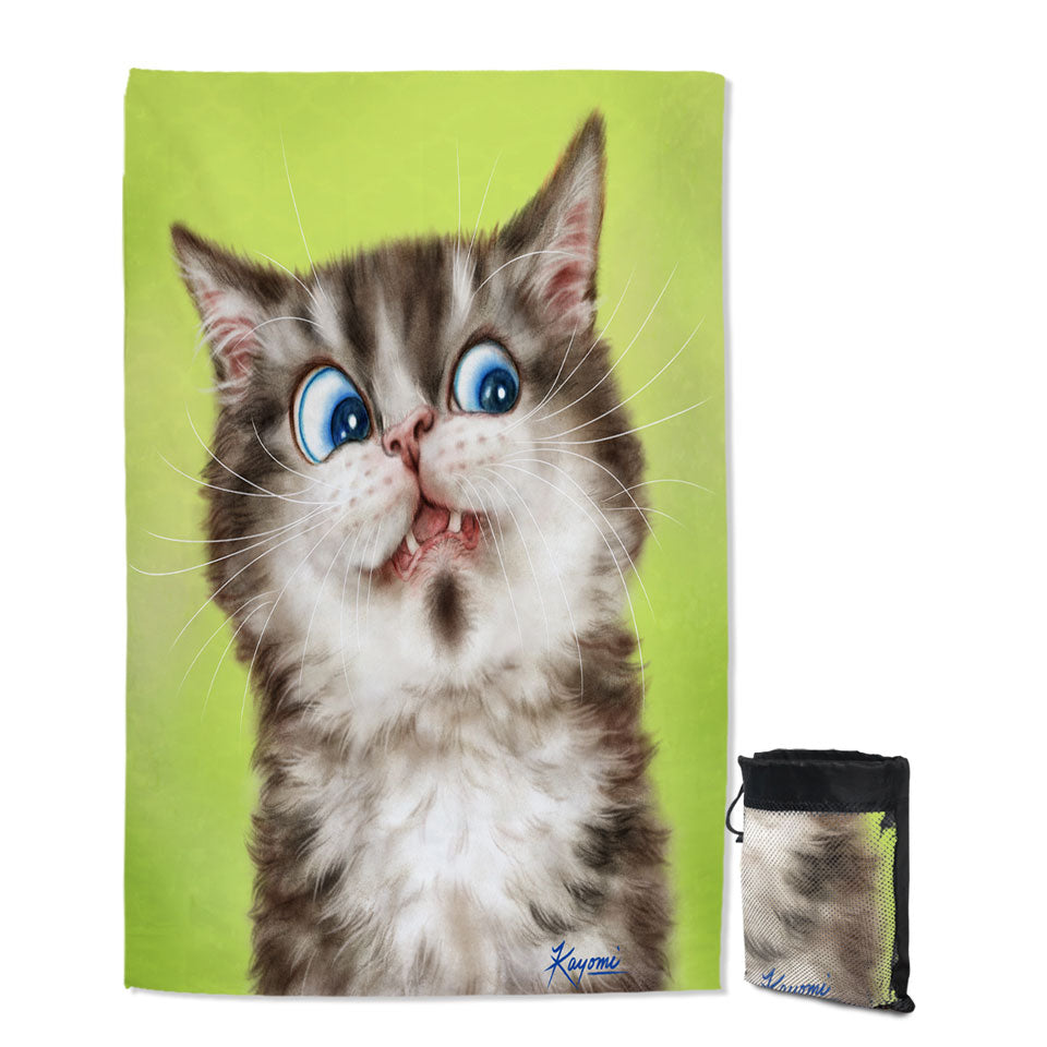 Unique Lightweight Beach Towel with Cats Cute and Funny Faces the Flinching Kitten
