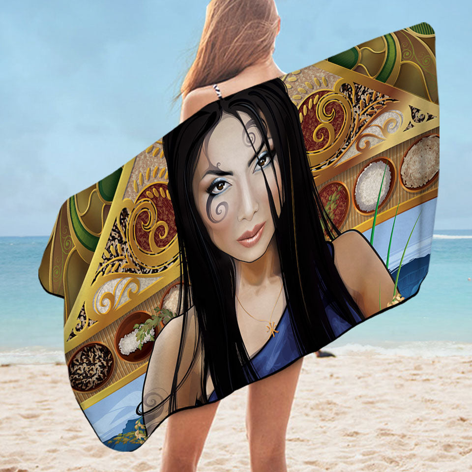 Unique Microfiber Beach Towel Cool Woman Art Goddess of Rice