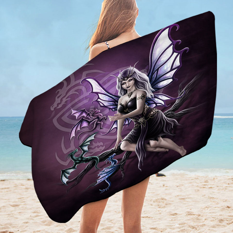 Unique Pool Towels Fantasy Art Butterfly Girl the Dragon Keeper