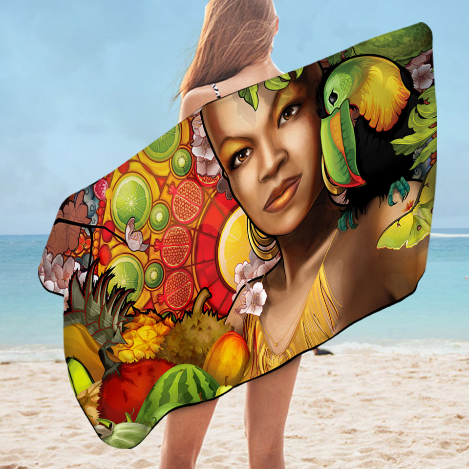 Unique Pool Towels Stunning Black Woman Goddess of Fruit