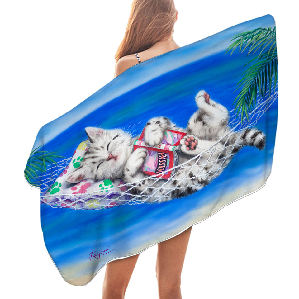Unique Pool Towels for Kids with Funny Cats Designs Beach Hammock Grey Kitten