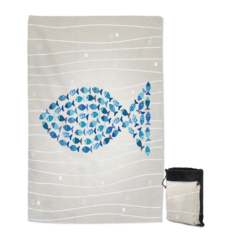 Unique Quick Dry Beach Towel Blue Turquoise Fish of Fish