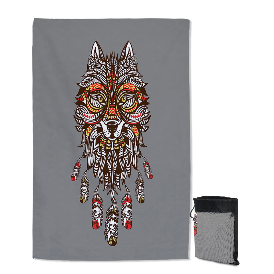 Unique Red and Yellow Native American Wolf Microfiber Towels For Travel