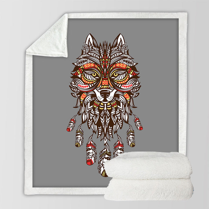 Unique Red and Yellow Native American Wolf Sofa Blankets