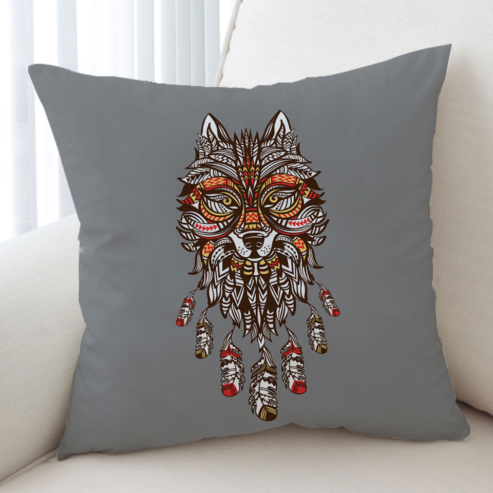 Unique Red and Yellow Native American Wolf Sofa Pillows