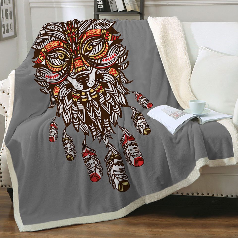 Unique Red and Yellow Native American Wolf Unique Throws