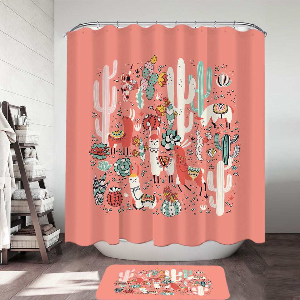 Unique Shower Curtains Cactuses and Llamas in South America