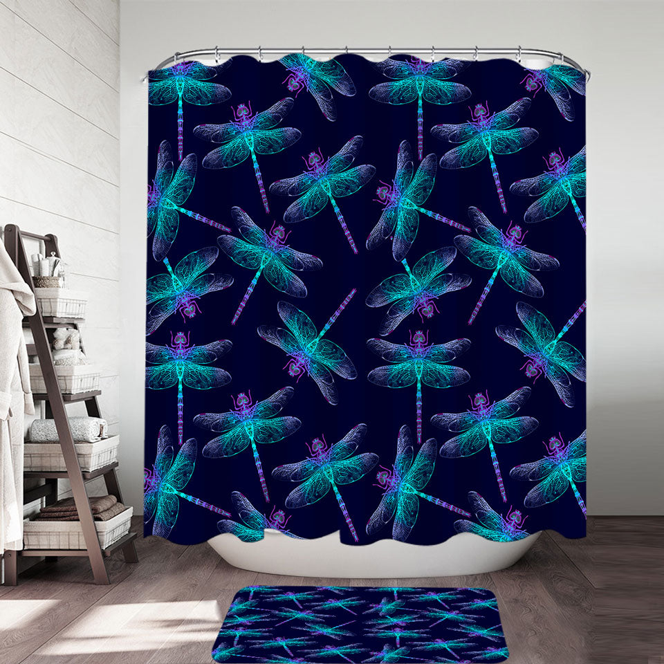 Unique Shower Curtains Glowing Purplish Dragonflies