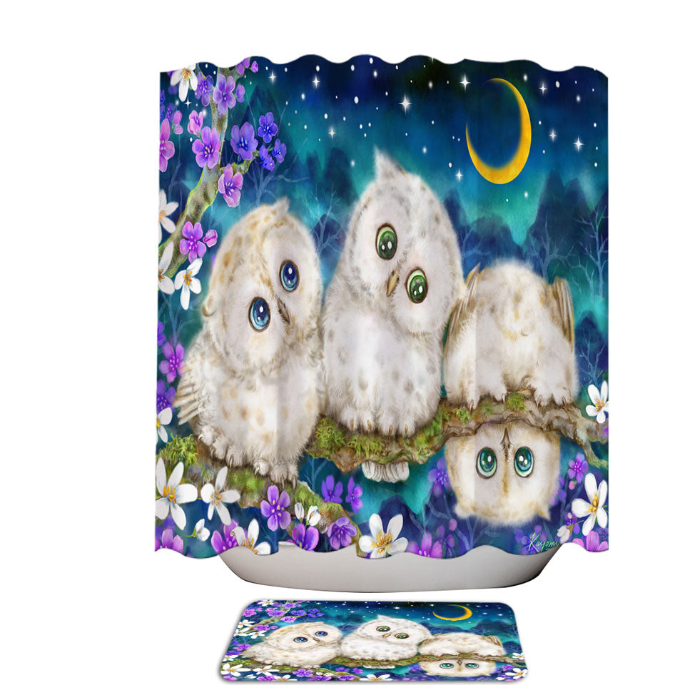 Unique Shower Curtains of Wild Birds Art Cute Night Flowers and Owls
