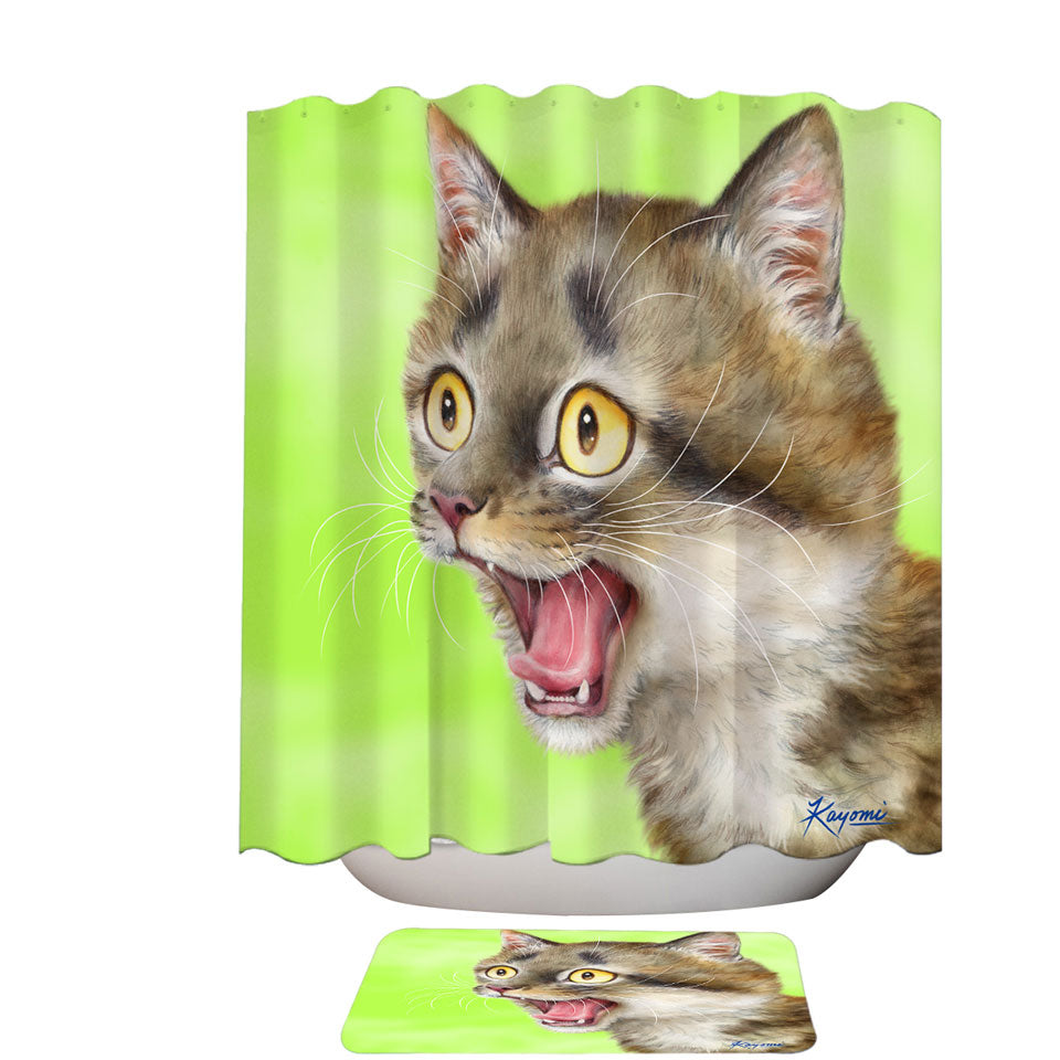 Unique Shower Curtains with Cats Funny Faces Drawings Excited Tabby Kitty