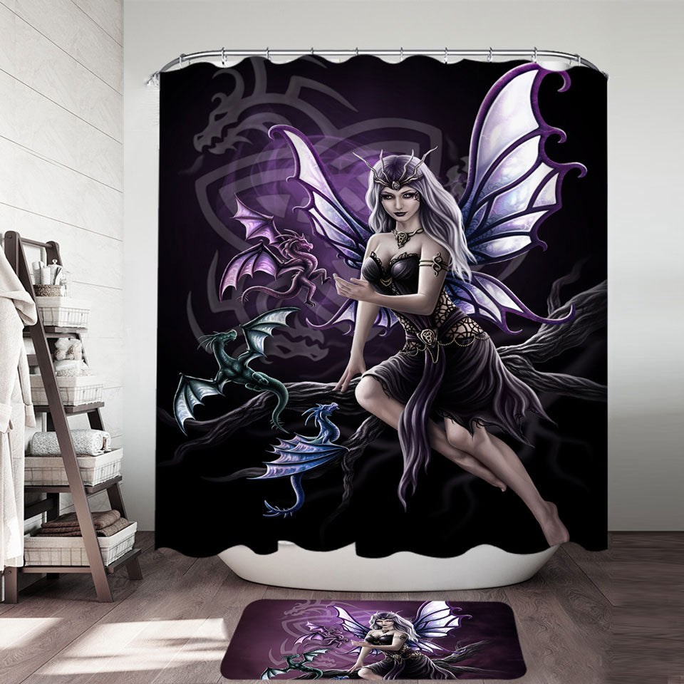 Unique Shower Curtains with Fantasy Art Butterfly Girl the Dragon Keeper