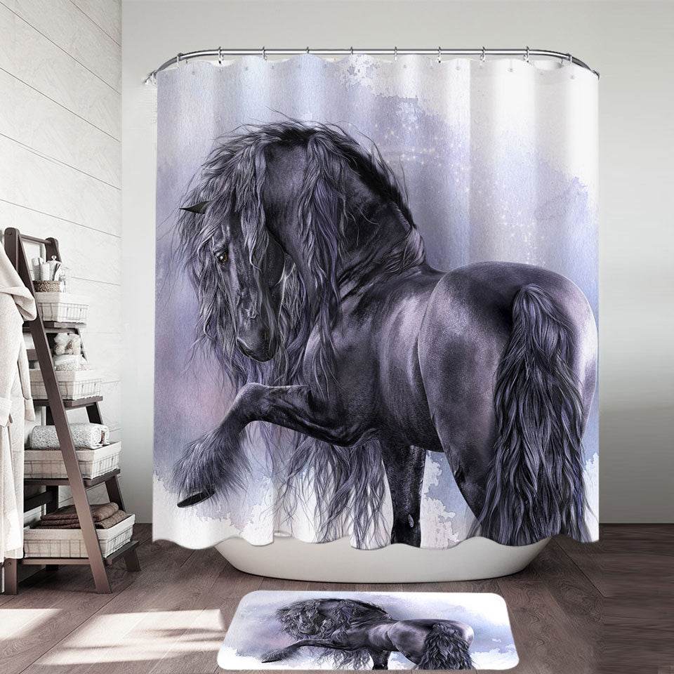 Unique Shower Curtains with Honorable Horse the Black Pearl Horses Art