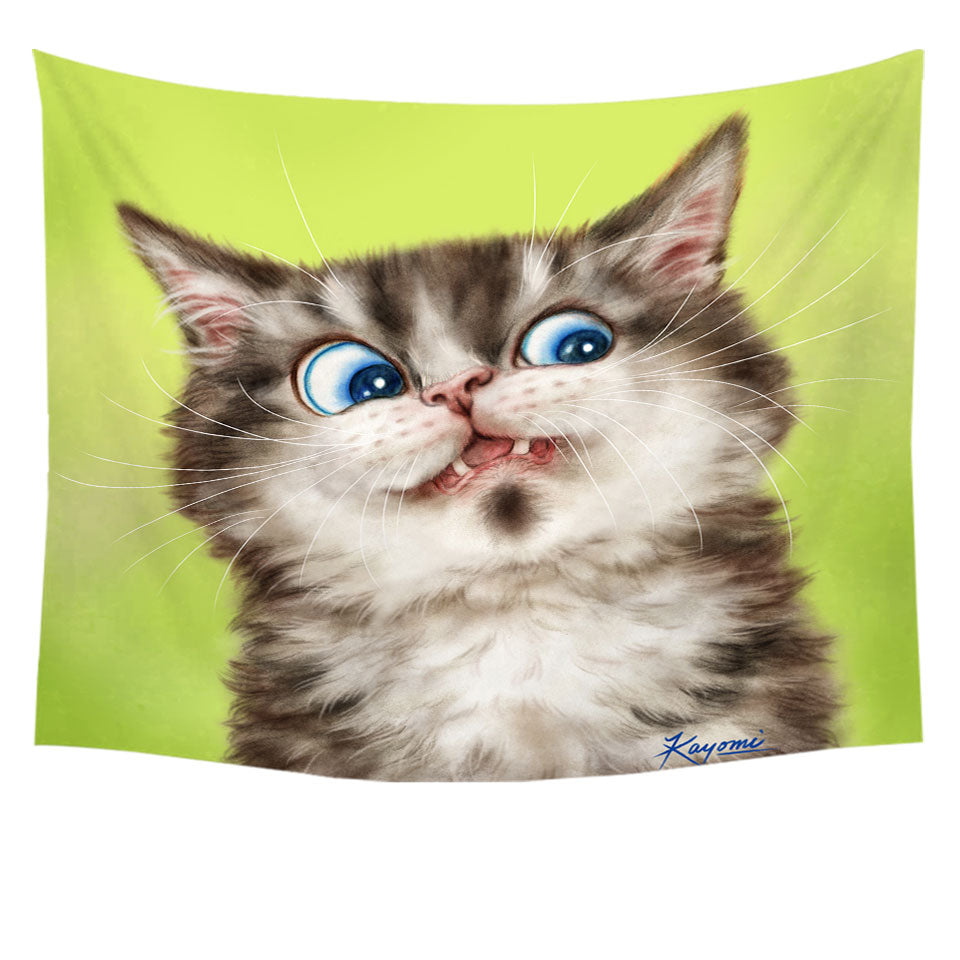 Unique Tapestry Wall Decor Cats Cute and Funny Faces the Flinching Kitten