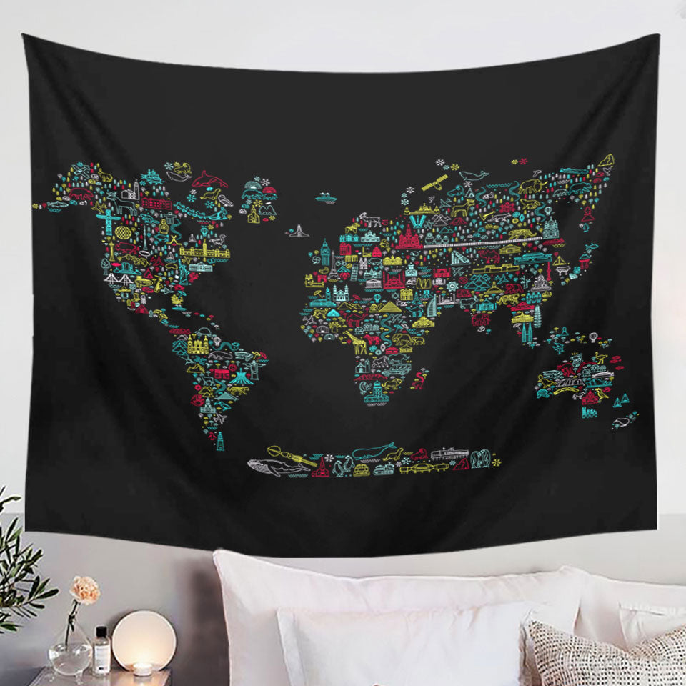 Unique Tapestry with World Map Hanging Fabric On Wall
