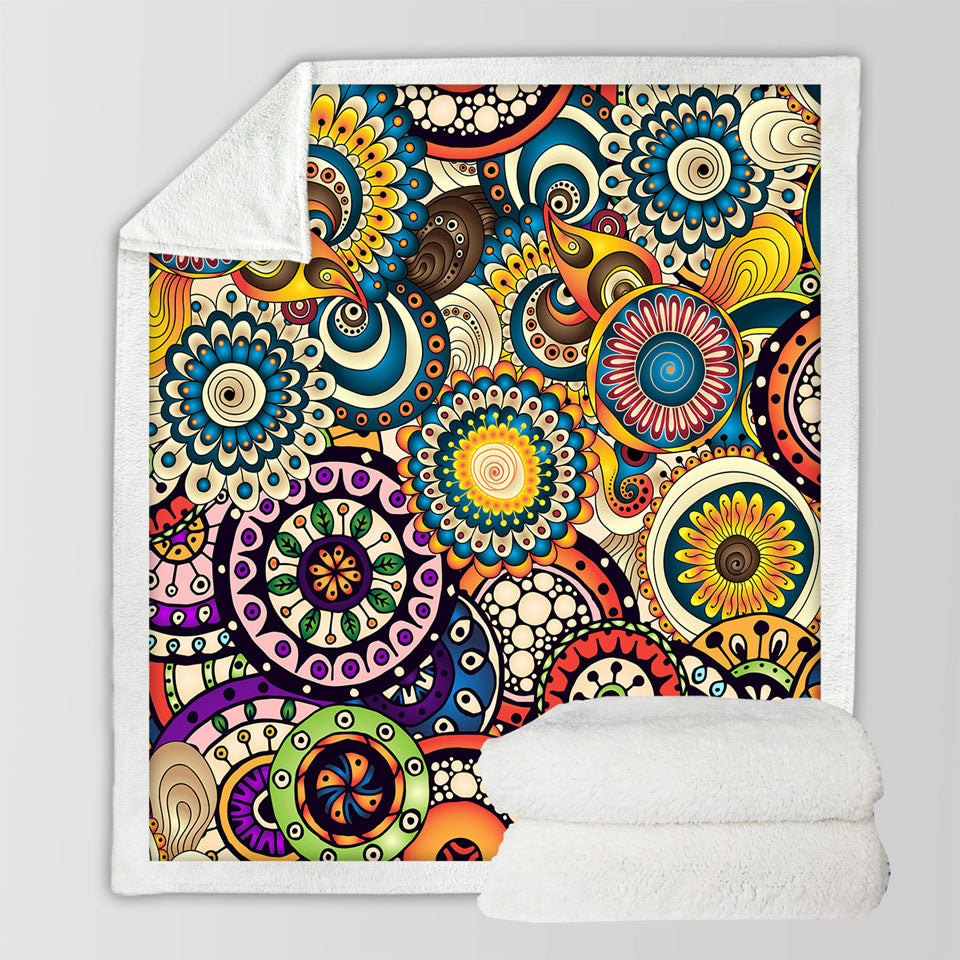 Unique Throw Blanket Multi Colored Little Mandalas