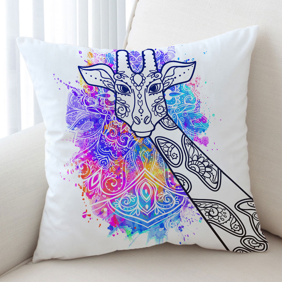 Unique Throw Pillow Colorful Indian Giraffe