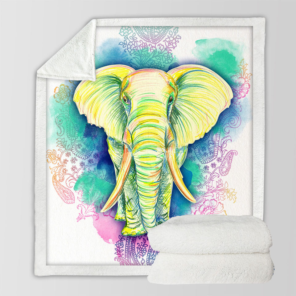 Unique Throws Elephant Drawing over Oriental Flowers
