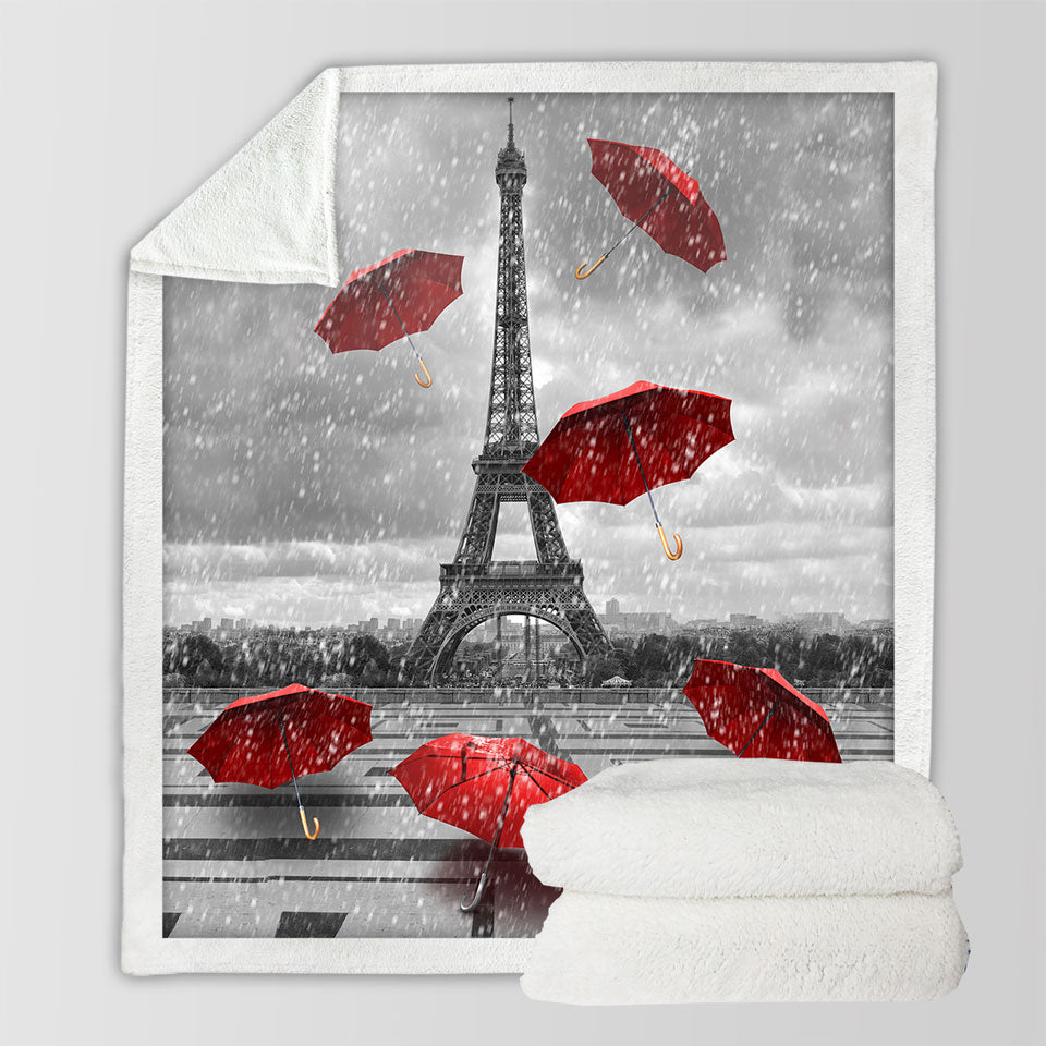 Unique Throws Features Artistic Photo Eiffel Tower VS Red Umbrellas